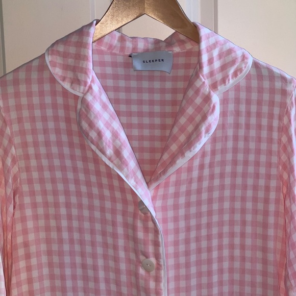 SLEEPER Party Pajama Set Top in Pink White Gingham Peter Pan (Top Only) LARGE - Picture 5 of 12